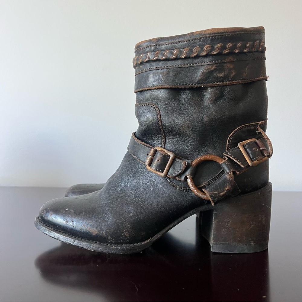 Freebird by Steven - Distressed Tahoe Harness Moto Heeled Boot Brown/Black Sz 8 - Picture 8 of 15